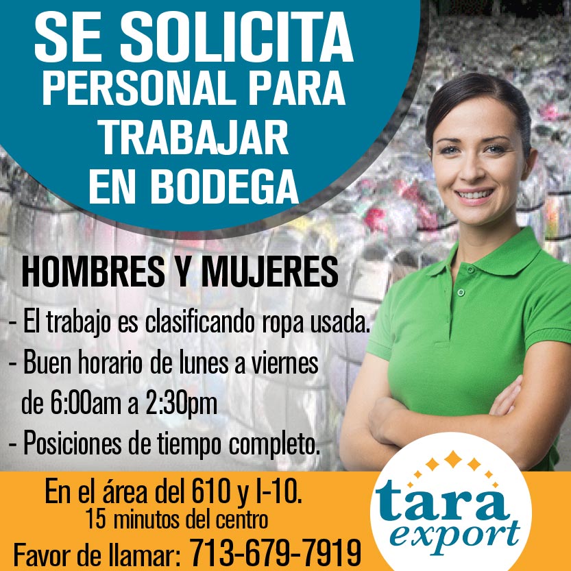 Jazmin Torres - Tara Exports - Se Solicita Personal para Bodega